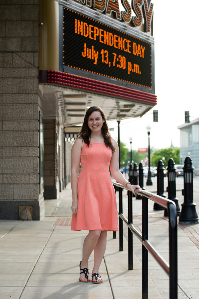 Portrait in downtown Fort Wayne in front of the Embassy Theatre